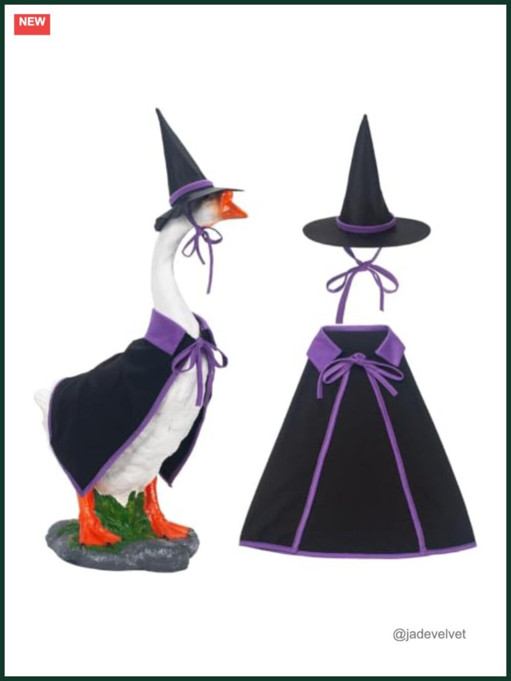 Halloween Goose Witch Hat Cape Set Adjustable Garden Statue Costume